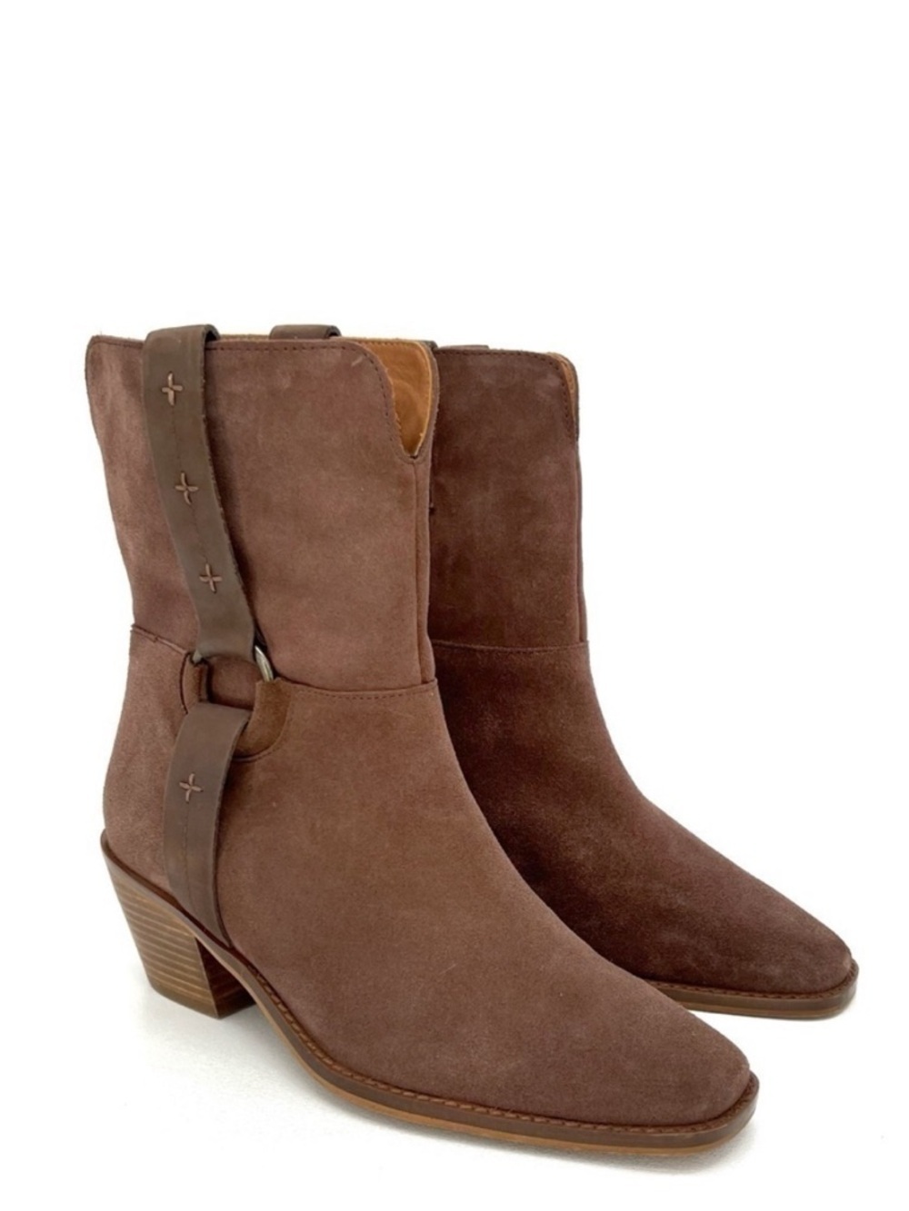 New Lucky Brand Kamaree Western Cowboy Bootie Chocolate Brown Suede Size 8.5